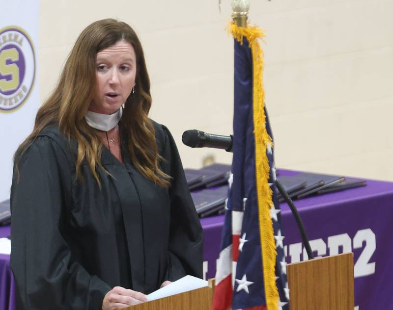 Serena High School principal Megan Adams speaks to graduates during the Serena High School Class of 2026 commencement ceremony on Saturday, May 23, 2026 at Serena High school.