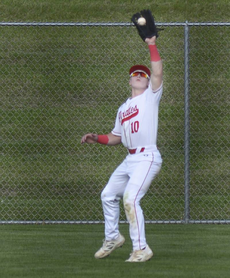 Ottawa center fielder Jace Veith hauls in a fly ball  against LaSalle Peru Monday at Ottawa.