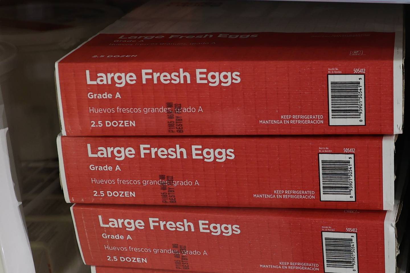 Cartons of eggs sit on the shelf at Gordon Food Service in Joliet. A national shortage of eggs has cause sharp rise in egg prices.