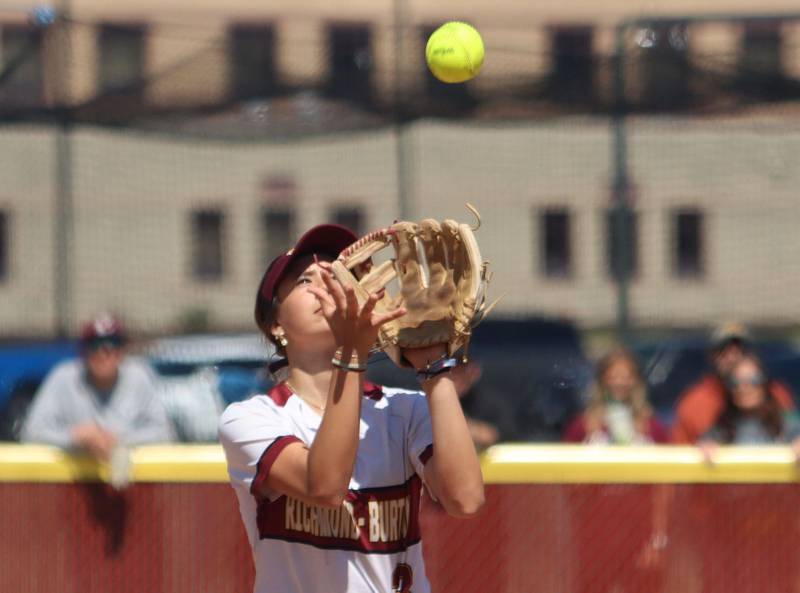 Richmond-Burton’s Jocelyn Hird snags an infield fly against North Boone  in IHSA Class 2A Regional Title Game action softball at Richmond-Burton High School in Richmond  on Saturday, May 24, 2025.