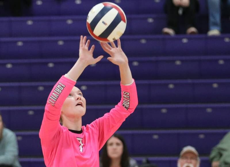 Earlvile's Bailey Miller hits the ball agaist Parkview Christian during the Class 1A Regional semifinal game on Monday, Oct. 28, 2024 at Serena High School.
