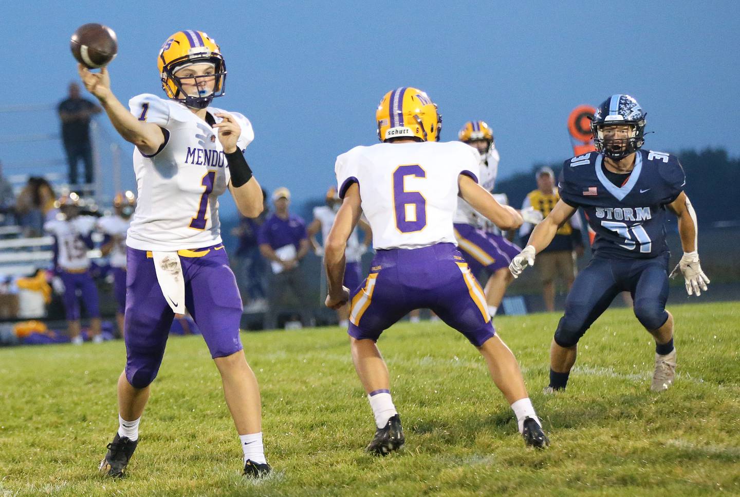 Mendota quarterback Justin Randolph throws a pass against Bureau Valley on Friday, Sept. 22, 2023 at Bureau Valley High School.