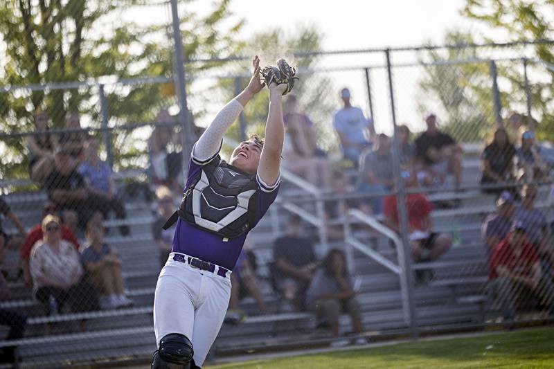 Rochelle’s Both Lara puts the squeeze to a pop-up against Sterling in class 3A regional action on Monday, May 22, 2023.