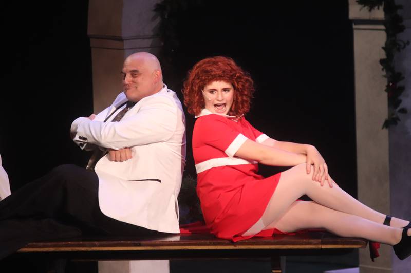 Daddy Warbucks, portrayed by Todd Fenstermaker, and Annie, portrayed by Leah Steiner, celebrate "Together At Last" in Timber Lake Playhouse's production of "Annie," which continues through Sunday.