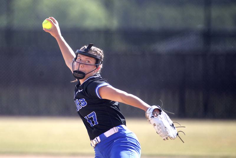 St. Charles North’s Ava Goettel pitches during a Class 4A St. Charles North Sectional final against Lake Park on Friday, June 2, 2023.