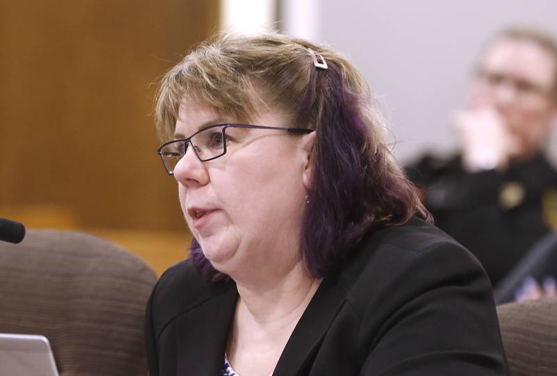 Racine County Assistant District Attorney Diane Donohoo makes an argument during a hearing before Racine County Circuit Court Judge Timothy Boyle on Monday, March 13, 2023, at the Racine County Law Enforcement Center in Racine, Wisconsin. Linda La Roche was convicted last year of first-degree intentional homicide in the death of Peggy Lynn Johnson-Schroeder and is now appealing her conviction.