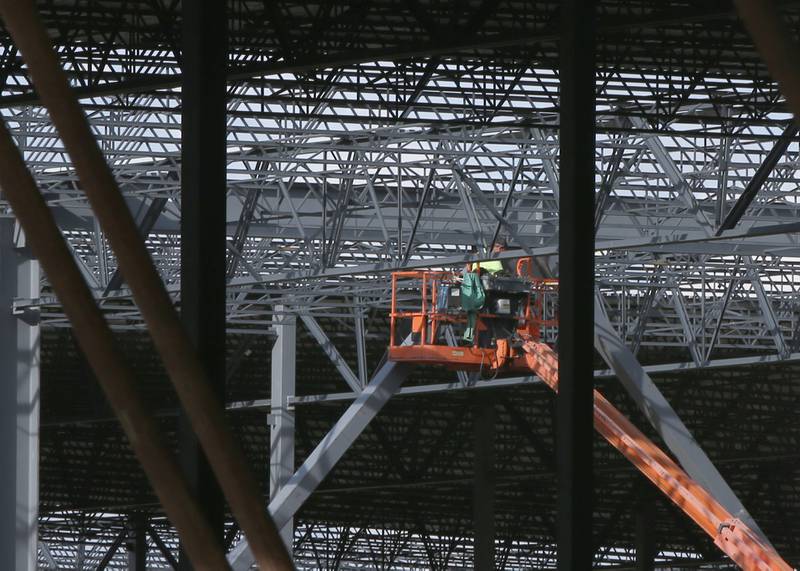 A Arco crew member does work inside the new Ollie's distribution center on Tuesday, Sept. 26, 2023 in Princeton.
