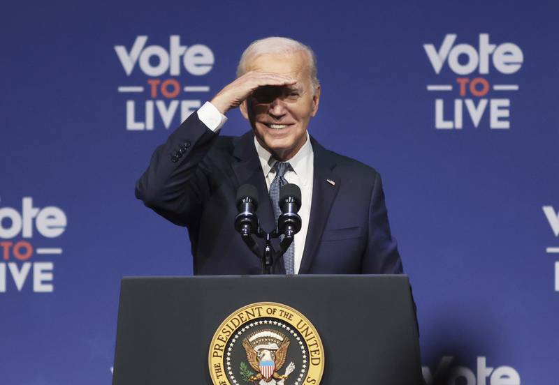 FILE - President Joe Biden speaks at a 2024 Prosperity Summit, July 16, 2024, in North Las Vegas, Nev. Nearly two-thirds of Democrats say President Joe Biden should withdraw from the presidential race and let his party select a different candidate, according to a new poll by the AP-NORC Center for Public Affairs Research.  It sharply undercuts his post-debate claim that “average Democrats” are still with him even if some “big names” are turning on him. (AP Photo/Ronda Churchill, File)