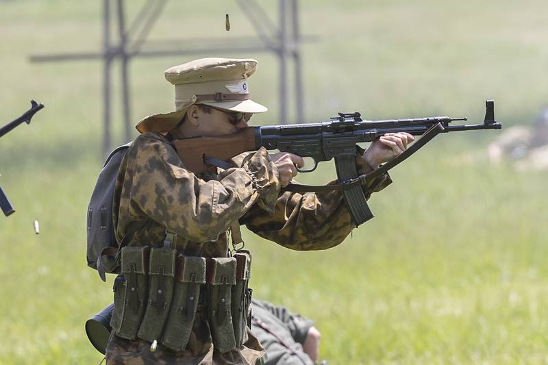 Axis troops reenact the Battle of Anzio Saturday, May 16, 2026, in Franklin Grove.