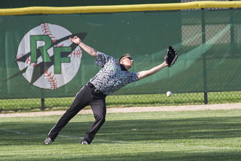 A fly ball gets the best of Rock Falls' Isaiah Kobbeman Monday, May 16, 2022 against Oregon in the IHSA baseball quarterfinals.