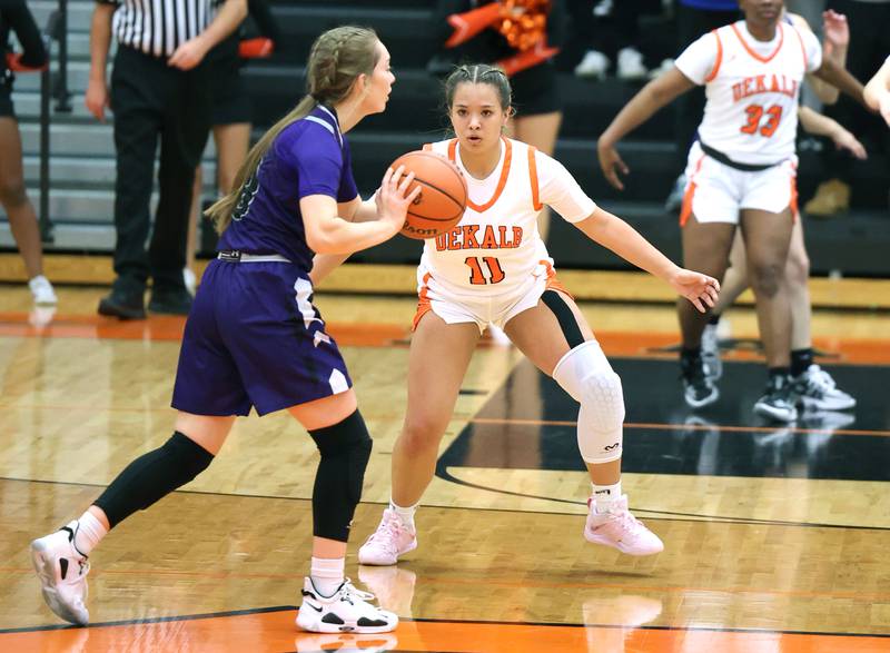 DeKalb's Ari Smith guards Rochelle's Torrin Nantz during their game Monday, Nov. 28, 2022, at DeKalb High School.