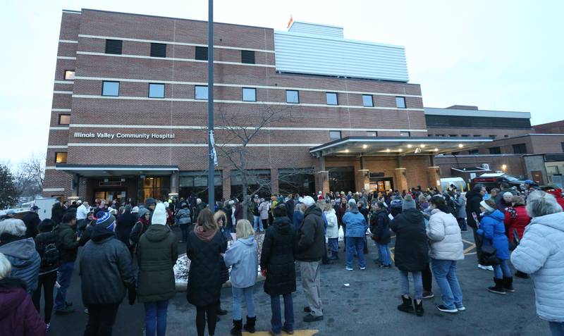Hundreds of St. Margaret's employees gather outside outside St. Margarets Hospital (formally Illinois Valley Community Hospital) on Saturday, Jan. 28, 2023 in Peru. Hospital officials announced late last Friday their plans to suspend operations at St. Margaret's Health in Peru.