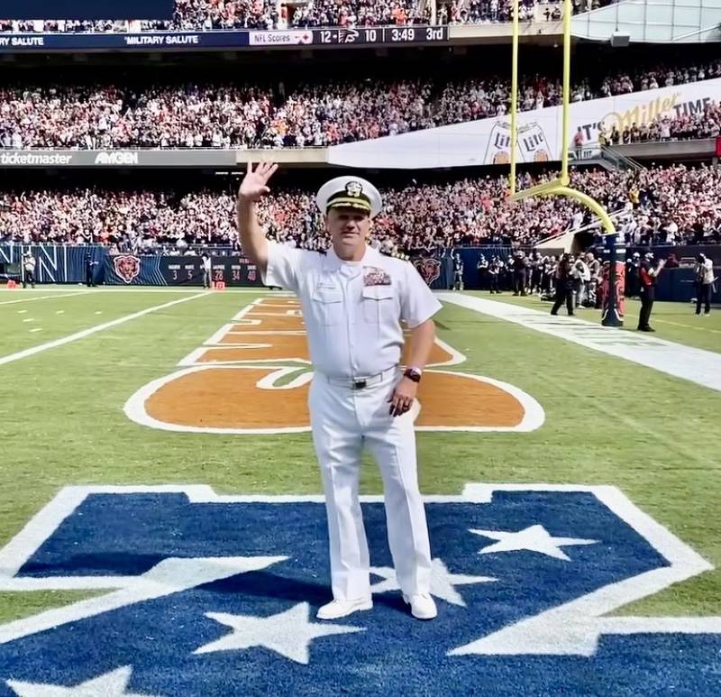 Princeton native Kristian Wahlgren was recognized for his 25-years of service to the U.S. Navy before the Sunday, Sept. 8 Chicago Bears game at Soldier Field.