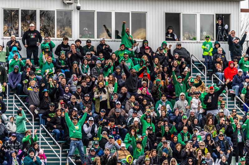 Providence fans cheer for the Celtics during a 5A varsity football semifinal game against Oak Forest at Providence Catholic High School on Nov. 22, 2025.