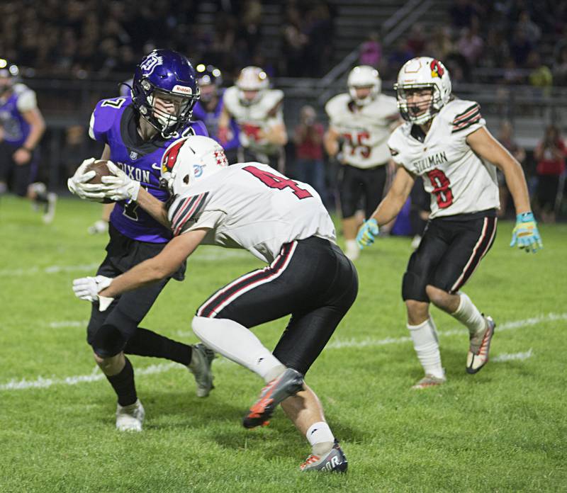 Dixon’s Ethan Hays turns after making a catch Friday, Sept. 16, 2022 against Stillman Valley.