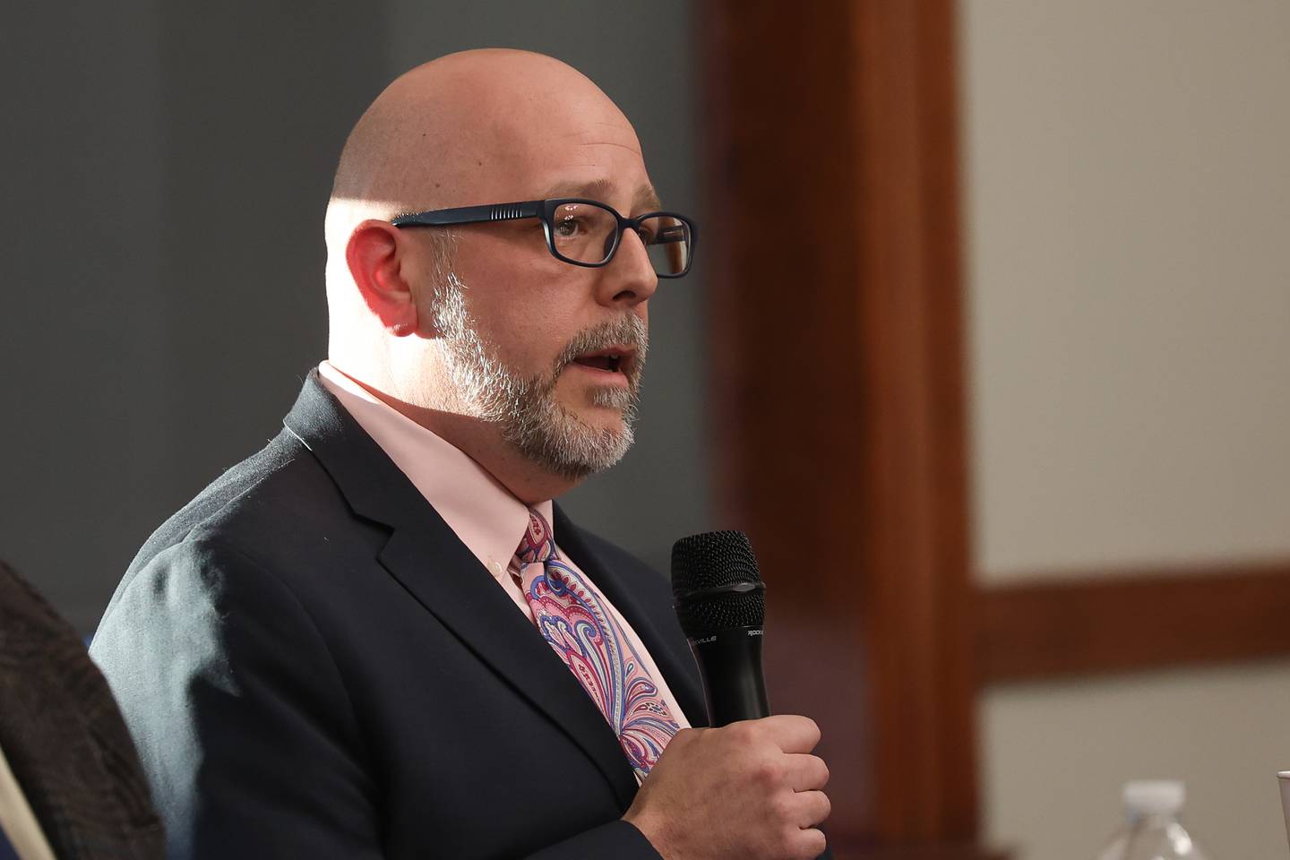 Candidate for Joliet City Council District 2 Quinn Adamowski speaks at a forum for the candidates at the Joliet Public Library on Tuesday, March 14th, 2023 in Joliet.