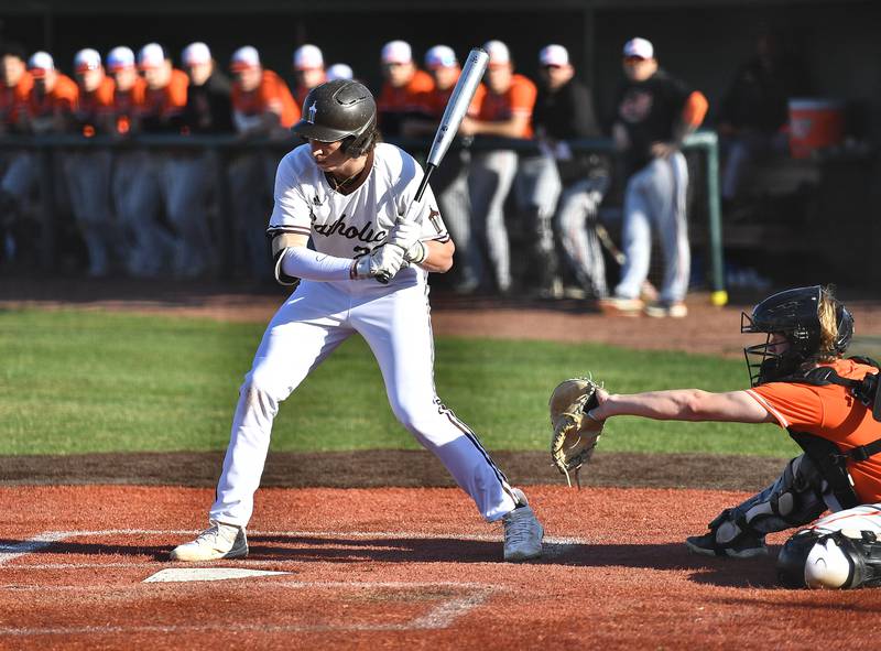 Joliet Catholic's Jake Troyner at bat during the non-conference game against Minooka on Monday, March. 11, 2024, at Joliet.