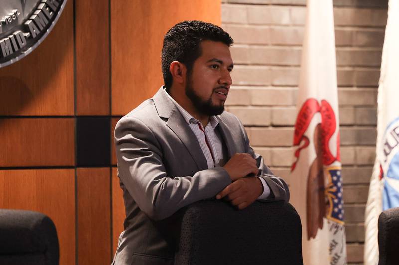 Joliet City Council member Cesar Guerrero waits for the start of the Joliet City Council meeting on Tuesday, July 18th, 2023.