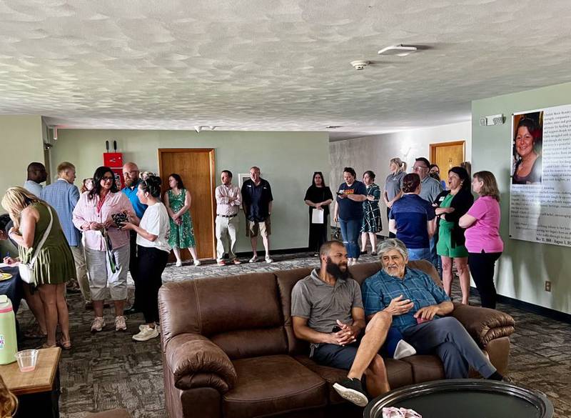 People gather for the ribboncutting of Cledy's House of Hope, a new women's sober living facility in Rock Falls.