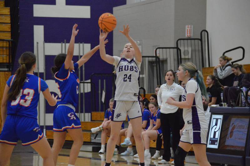 Rochelle's Jamie Riddell puts up a shot during a freshman basketball game with Genoa-Kingston. Rochelle won 49-34.