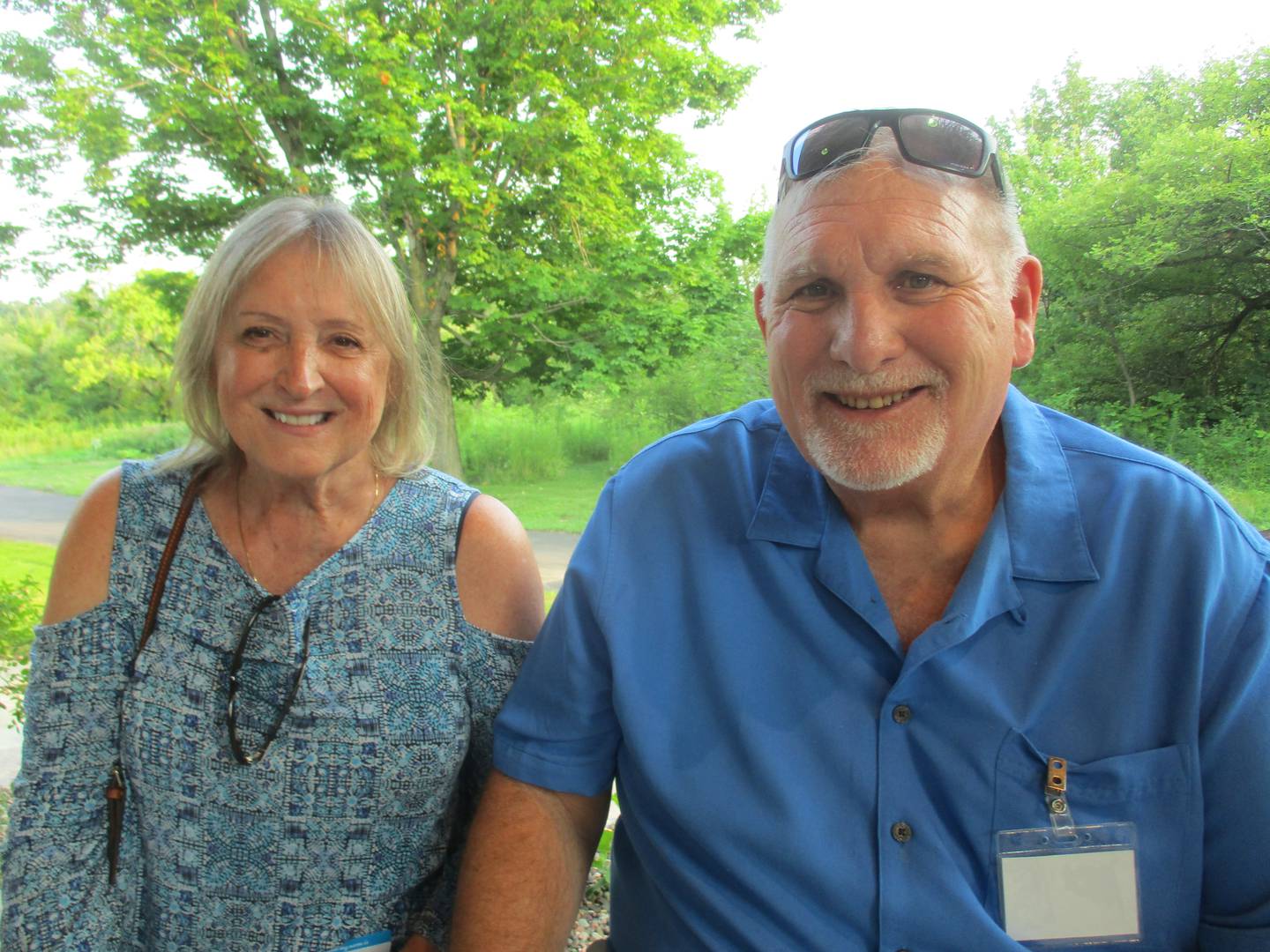 Sue Svob Panozzo and Karl Hoinkes were on hand to celebrate the legacy of Ken and Jackie Pickerill during the opening of the Pickerill Estate House on July 15, 2023. Panozzo is a 1968 Oswego High School graduate and Hoinkes was a football coach at OHS.