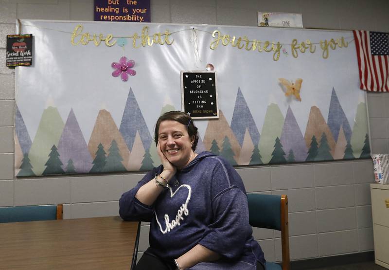 Johnsburg Junior High School social worker Nikki Brosh in her office on Thursday, April 17, 2025, at the school in Johnsburg.