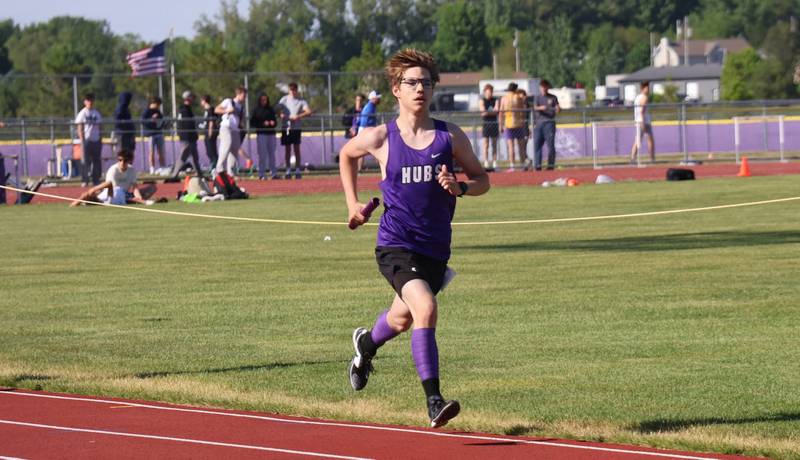 Rochelle's Christopher Lawrence competes in a relay during the Class 2A Rochelle Sectional on May 20, 2026.