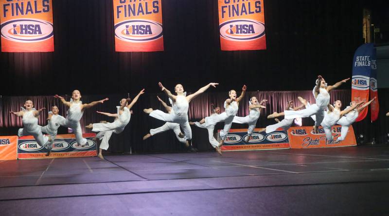 Members of the LaGrange High School dance team perform during the IHSA State Dance competition on Saturday, Feb. 1, 2025 at Grossinger Motors Arena in Bloomington.