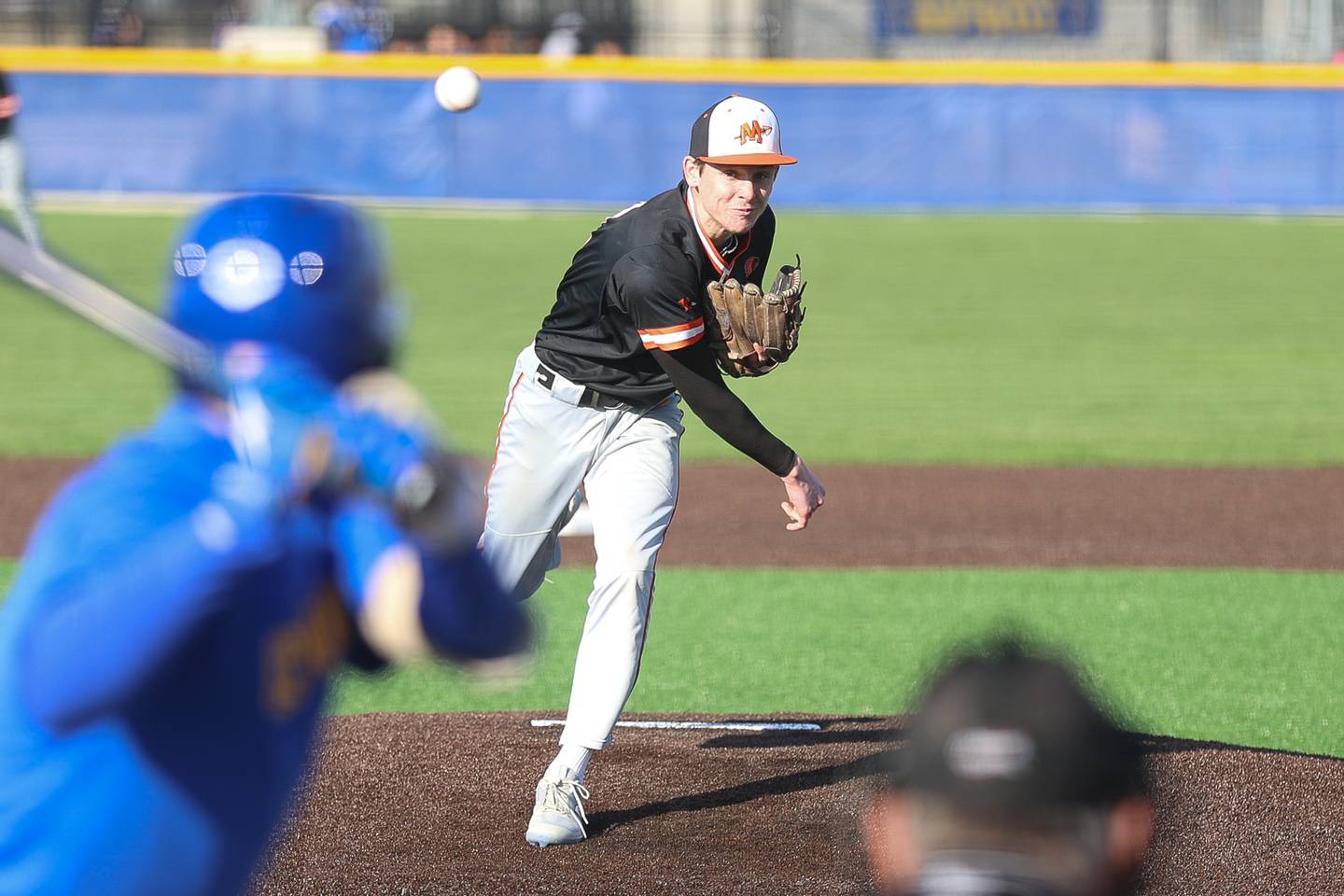 Minooka’s Joey Rutz delivers a pitch against Joliet Central on Monday, April 6, 2026 in Joliet.