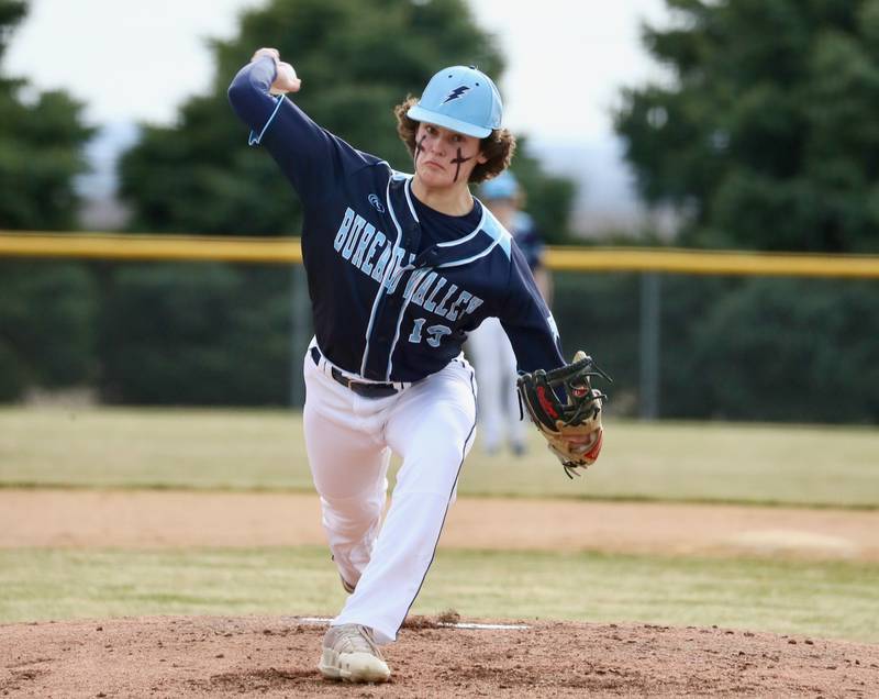 Bureau Valley sophomore Logan Philhower makes his pitch against ROWVA in Tuesday's season-opener in Manlius. The visiting Cougars won 5-1.