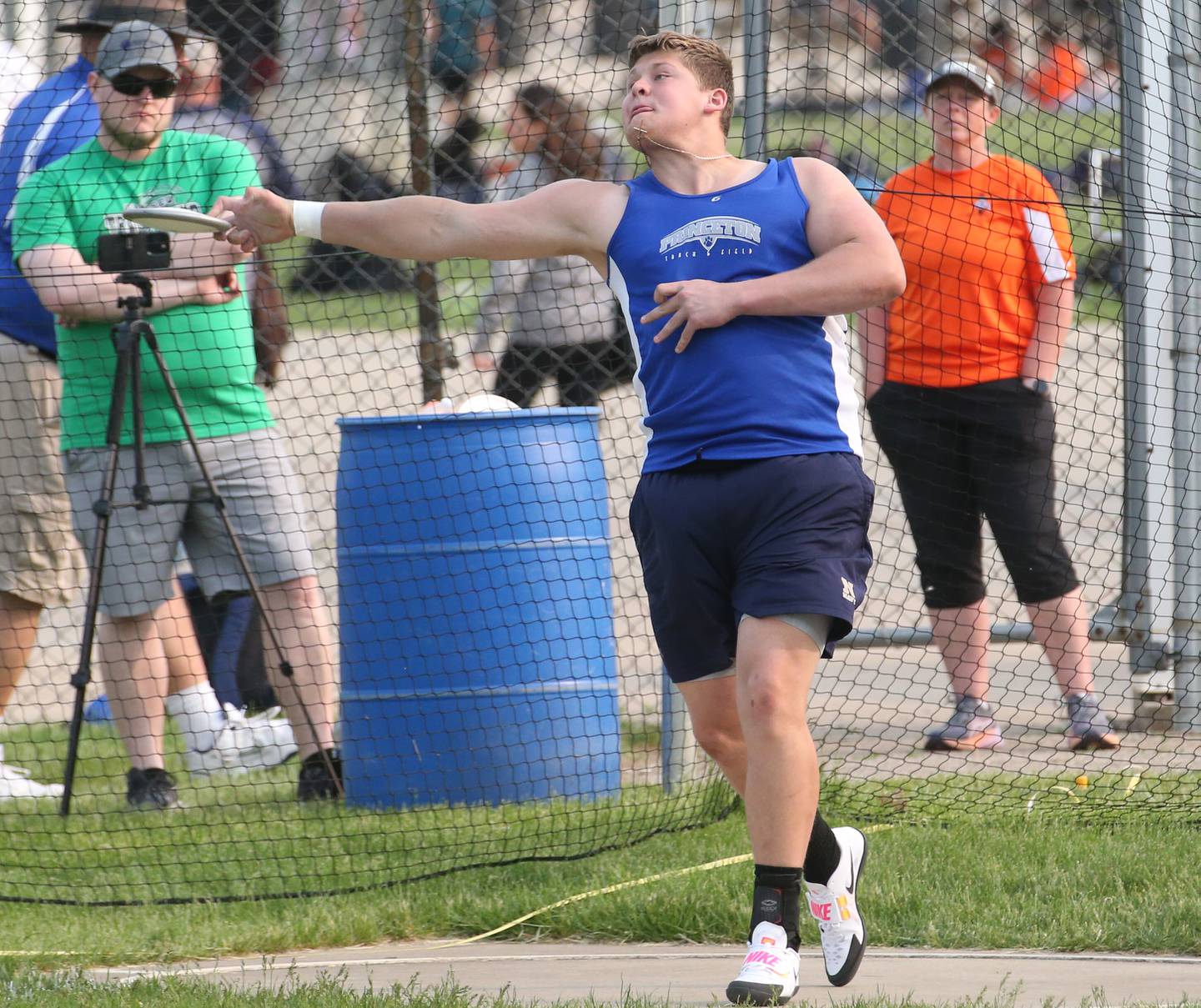 Princeton's Bennett Williams throws discus during the Class 2A track sectional meet on Wednesday, May 17, 2023 at Geneseo High School.