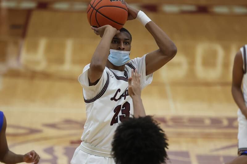 Lockport’s Khari Carpenter takes a shot against Joliet Central. Monday, Jan. 31, 2022 in Lockport.