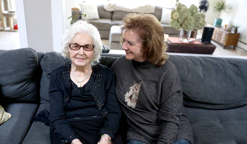 Anna Pacyna of Wayne (left), with her daughter Terry Vorhauer, will be 105 March 15. Pacyna was born in Chicago but spent her childhood in Poland before moving back to Chicago in 1935.