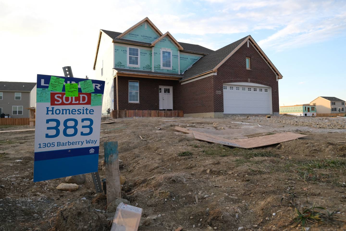 A home under construction already sold along Barberry Way in the Lakewood Prairie subdivision.