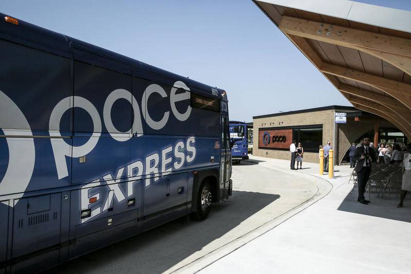 A Pace bus pulls out of the new Pace Plainfield Park-n-Ride terminal July 24 in Plainfield.