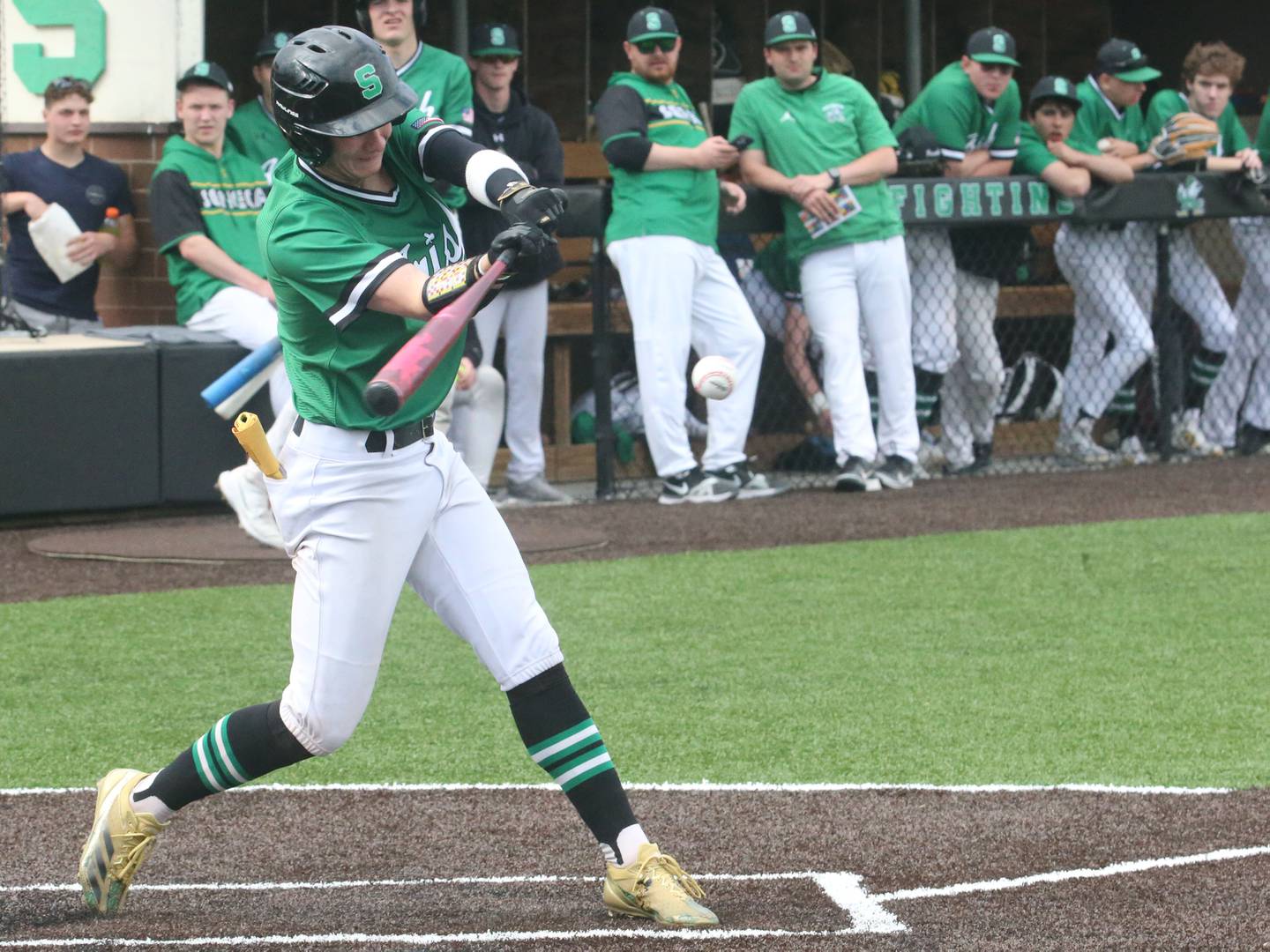 Seneca's Paxton Giertz makes contact with the ball on Thursday, May 1, 2025 at Seneca High School.
