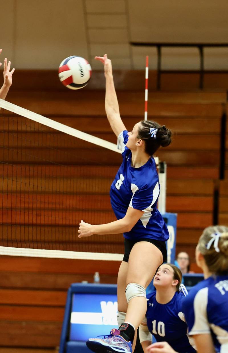 Princeton's Keighley Davis takes a swing against Kewanee in Tuesday's regional semifinal match at Princeton. The Tigresses won 2-0 to advance to Thursday's finals against Newman.
