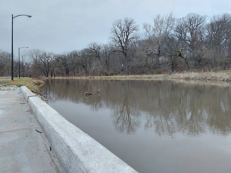 A view of the Marilla Park pond area in Streator along the new dock built by the Hardscrabble Lions Club. The city received a $219,000 grant to improve the pond area for outdoor activities.