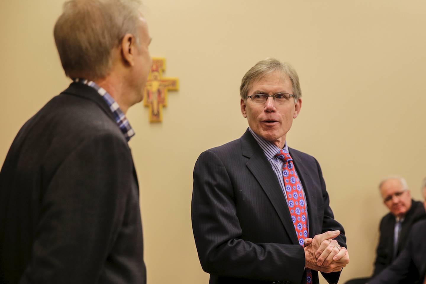 President and CEO of the Will County Center for Economic Development John Greuling introduces Gov. Bruce Rauner at the University of St. Francis's Robert W. Plaster Free Enterprise Center on Friday, March 27 in Joliet.