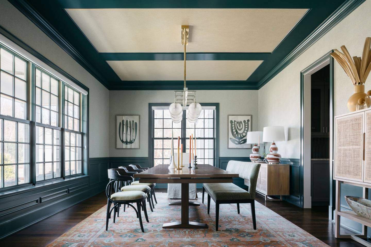 Color and varying textures keep the room dynamic and inviting.