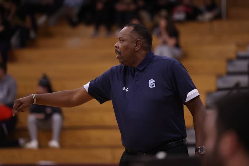 Plainfield South head coach Jeff Howard during the game against Lockport on Wednesday January 25th, 2023.