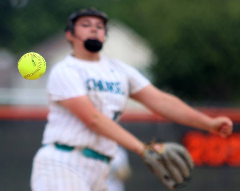 Woodstock North’s Kylee Nicholson delivers against Crystal Lake Central in IHSA Class 3A Regional Title Game softball action on Saturday, May 23, 2026 at Crystal Lake Central High School in Crystal Lake.
