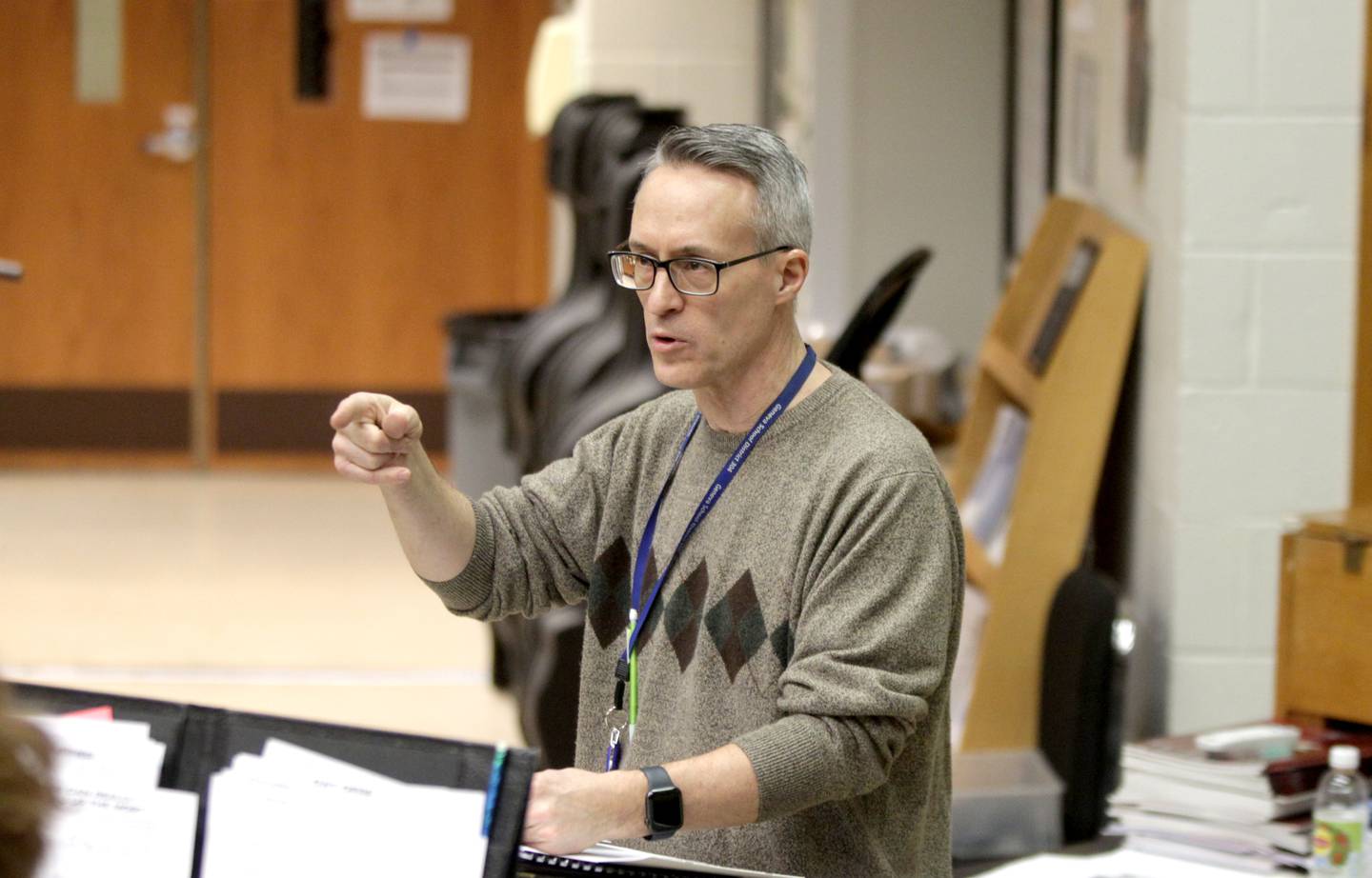 Geneva High School band director Pat Frederick works with the school’s jazz band. Frederick, himself a GHS graduate, will be retiring this year after 29 years.