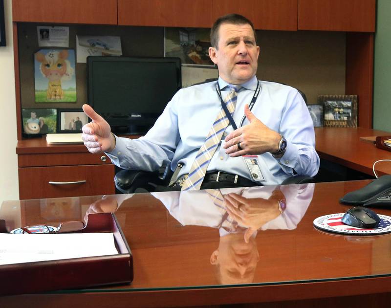 Sycamore Police Chief Jim Winters talks about his career Friday, March 14, 2025, in his office at the Sycamore Police Department. Winters will be retiring later this month.