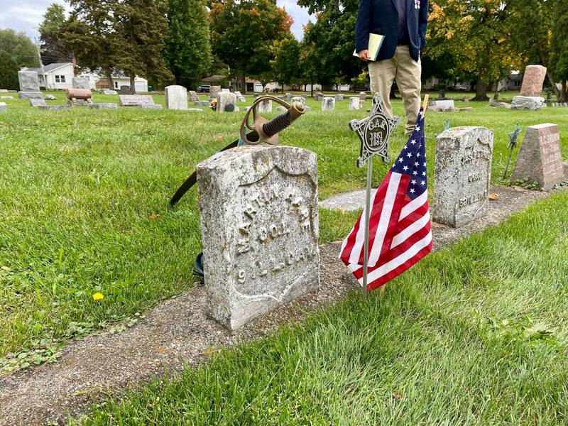 The gravestone of Martin Hare, a Sycamore Civil War veteran who lived from 1837 to 1911, a private corp. who served in the 9th Illinois Calvary. Hare's history of service was shared at the DeKalb County History Center’s annual Etched in Stone Cemetery Walk at Elmwood Cemetery, 901 S. Cross St., Sycamore on Sunday, Oct. 8, 2023.