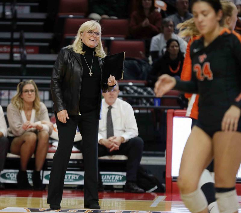 Brian Hill/bhill@dailyherald.com
St. Charles East's head coach Jennifer Kull during the IHSA Class 4A third-place game between Barrington and St. Charles East Saturday November 12, 2022 at Redbird Arena in Normal.