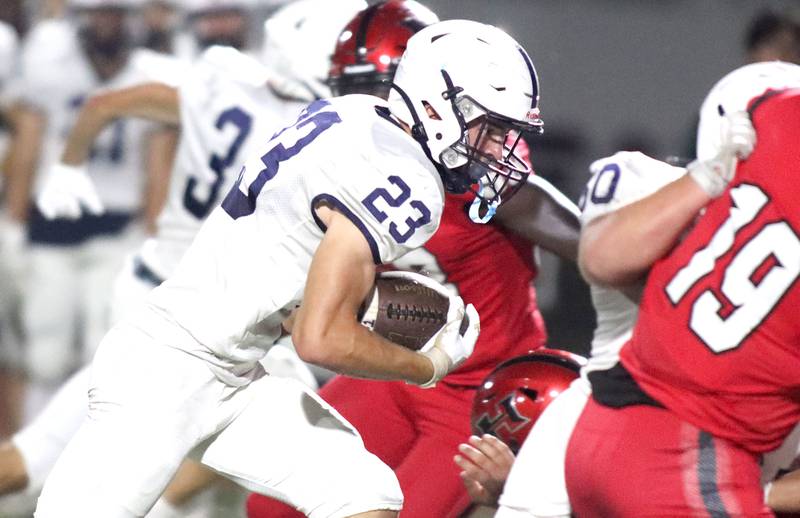Cary-Grove’s Lance Moore runs the ball in varsity football at Huntley High School in Huntley on Friday, Sept. 19, 2025.