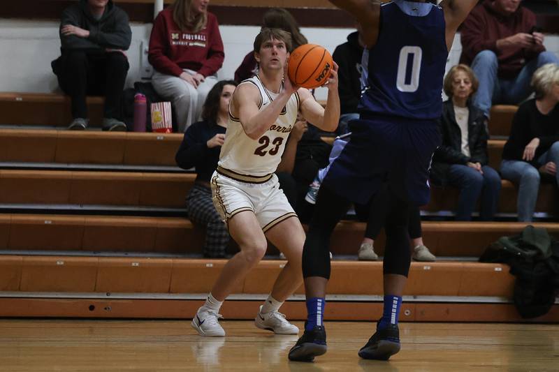 Morris’ Jack Wheeler lines up the 3-point shot against Plainfield South on Wednesday, Jan 29, 2025 in Morris.