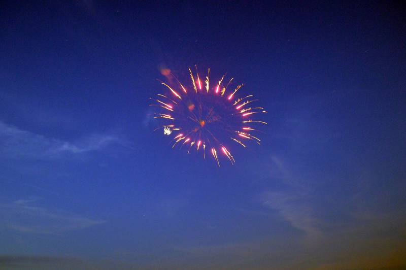 Fireworks explode over the Bertolet Memorial Library on June 2, 2023, at the end of the first day of Leaf River Summer Daze. The three-day event took place June 2-4, with most activities held at the library and River Valley Complex.