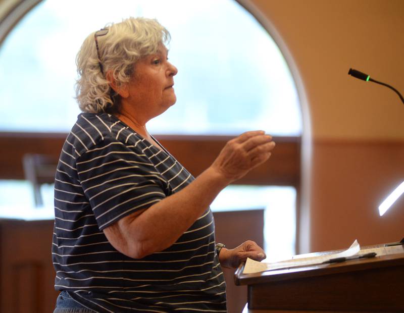 Melodee Hoffman of Mt. Morris speaks during the public comment period at  the Tuesday, July 15, 2025, county board meeting in Oregon.